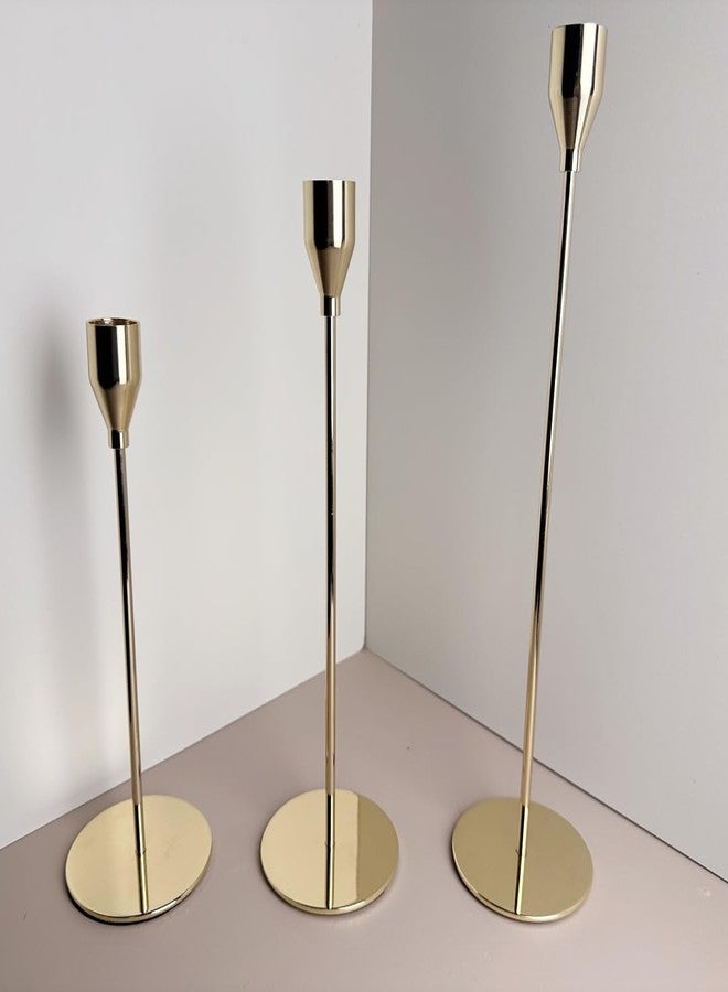 SwandTanpand Candle Holders Gold Decor 3 Set, 9"x11"x13" Iron Candle Holder Three-Piece Set Table Decor centerpieces Living Room, Mantelpiece, Decorative Ornaments, Candle Holder Wedding Decor(Gold) - Image 3